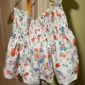 Altar'd State Floral Smocked Crop Top - White and Multicolor